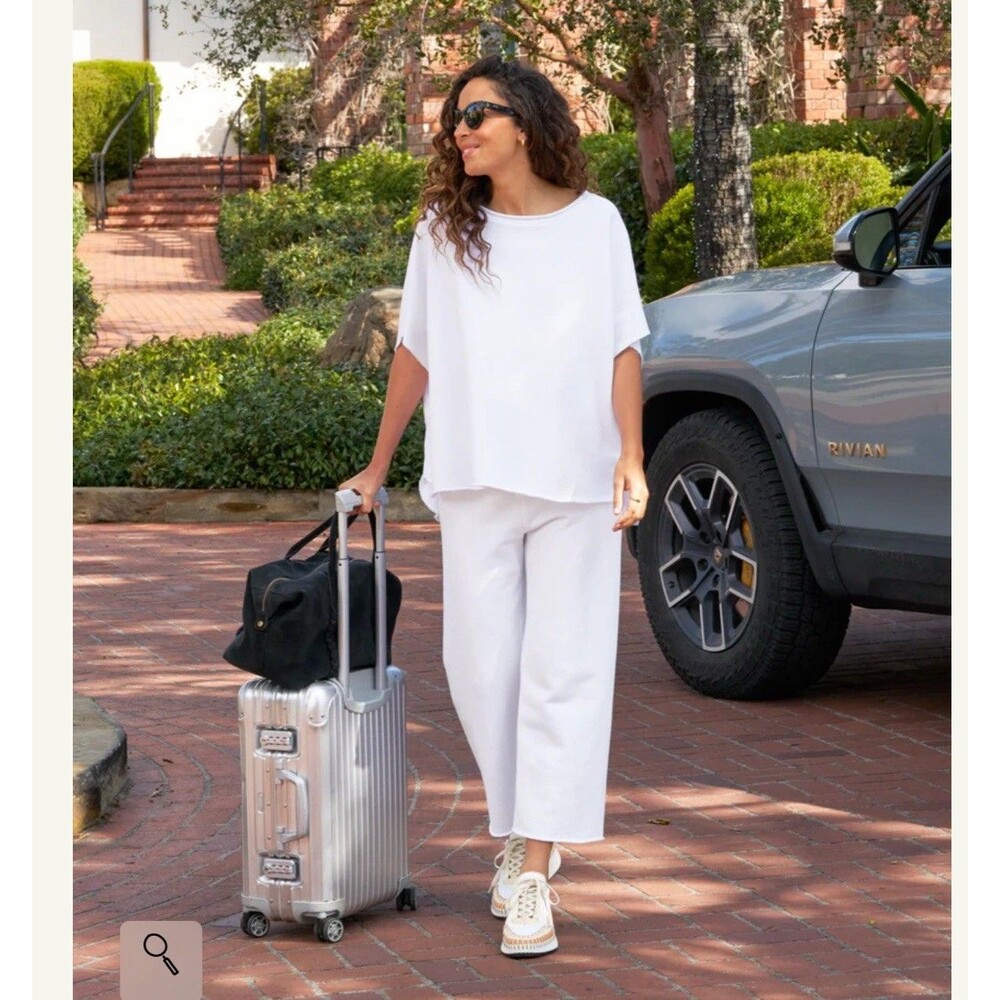 NWT Frank Eileen‎ GREECE TRAVEL SET Olive Capelet & Catherine Pants White Medium